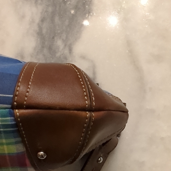 Chaps Ralph Lauren Luxemberg Blue Madras Plaid Shoulder Bag - Picture 8 of 16